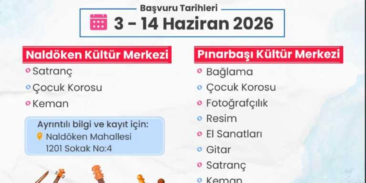 Bornova'daki kültür merkezlerinde düzenlenecek yaz kursları için başvuru tarihleri 3-14 Haziran 2026 olarak belirtilmiştir. Naldöken Kültür Merkezi'nde satranç, çocuk korosu ve keman kursları; Pınarbaşı Kültür Merkezi'nde ise bağlama, çocuk korosu, fotoğrafçılık, resim, el sanatları, gitar, satranç ve keman kursları verilecektir. Naldöken Kültür Merkezi'nin adresi Naldöken Mahallesi, 1201 Sokak, No: 4 olarak yer almaktadır.