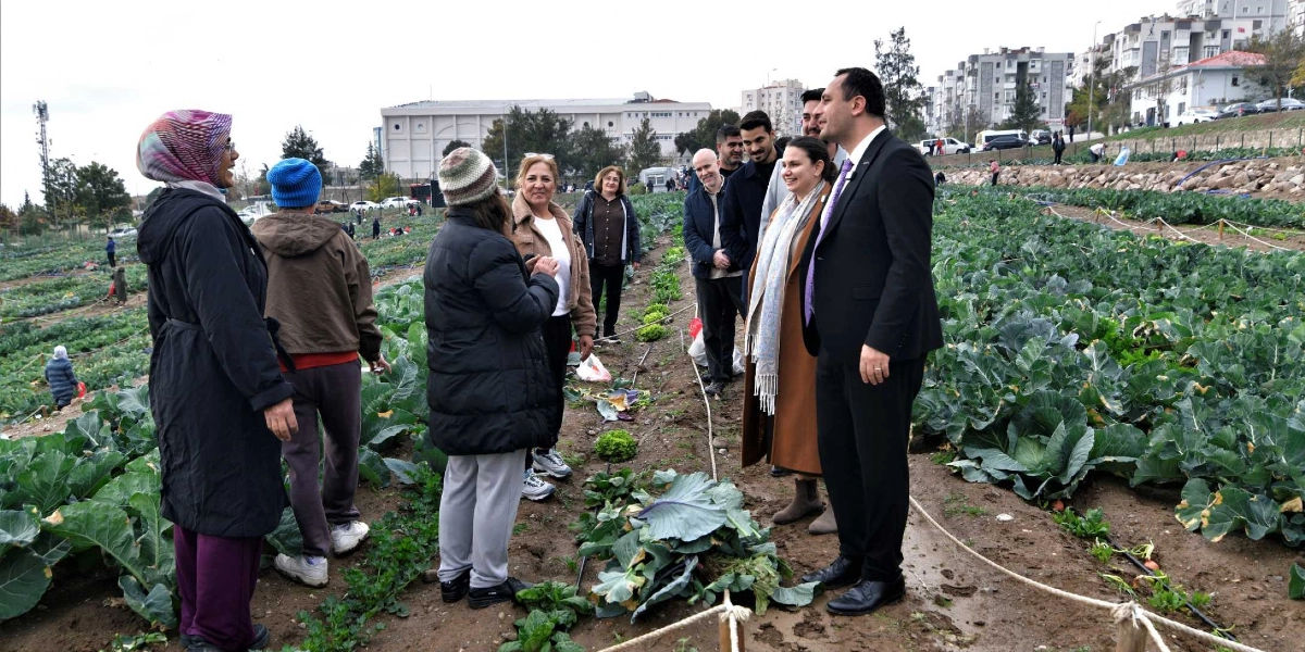 Bornova'daki bir kent bostanında, lahana ve yeşilliklerin ekili olduğu tarlada bir araya gelen bir grup insan sohbet ediyor. Grubun sağ tarafında siyah takım elbiseli bir erkek ve yanında bej rengi kabanlı bir kadın yer alırken, sol tarafta ise günlük kıyafetler ve başörtüsüyle bostanla ilgilenen kadınlar bulunuyor. Arka planda ise yerleşim yerleri ve ağaçlı bir çevre görülüyor.
