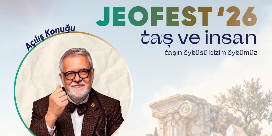 Jeofest '26 Taş ve İnsan etkinliğinin tanıtım görselinde, 